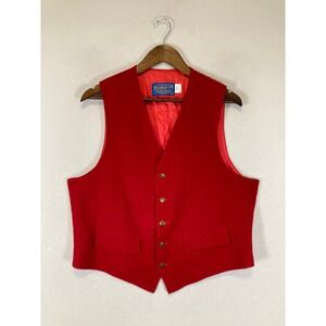 Vintage Pendleton Mens 44 Red Wool Vest Gold Crest Button Front Made in USA